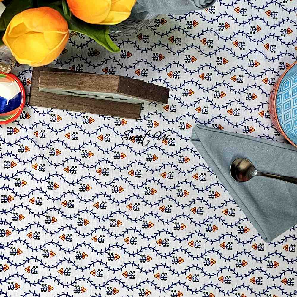 Floral Vine Tablecloth Square, Round, Collection White Blue Green Gold Red