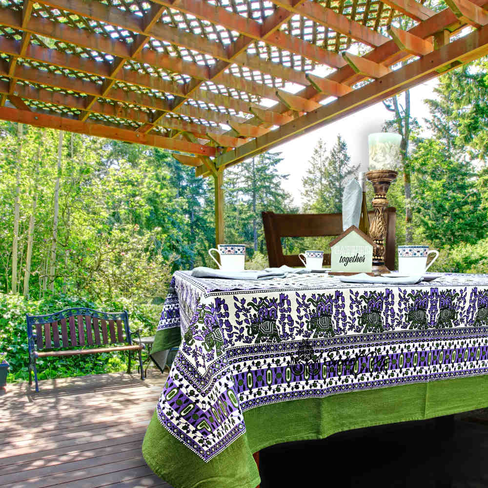 Cotton Floral Elephant Tablecloth for Square Tables 60x60 Olive Green