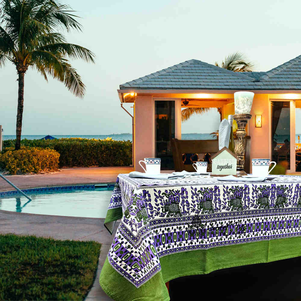 Cotton Floral Elephant Tablecloth for Square Tables 60x60 Olive Green