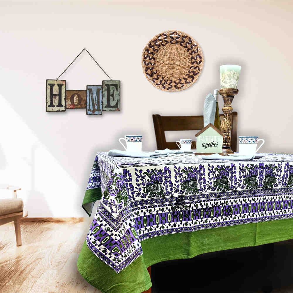 Cotton Floral Elephant Tablecloth for Square Tables 60x60 Olive Green