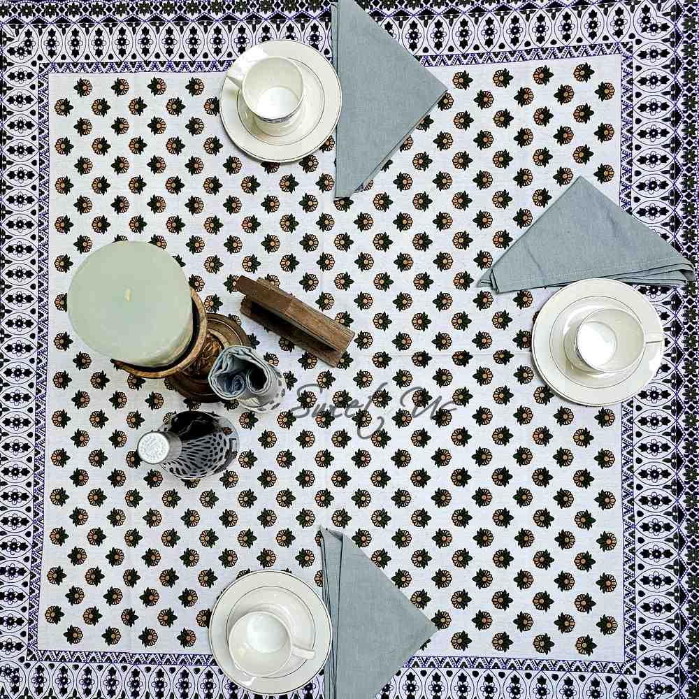 Cotton Floral Elephant Tablecloth for Square Tables 60x60 Olive Green