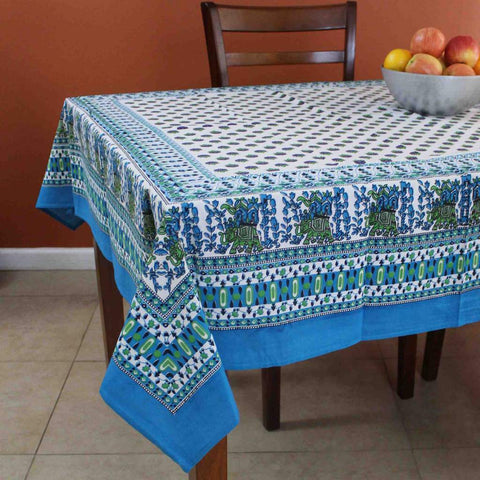 Cotton Floral Elephant Tablecloth for Square Tables 60x60 Olive Green, Blue - Sweet Us
