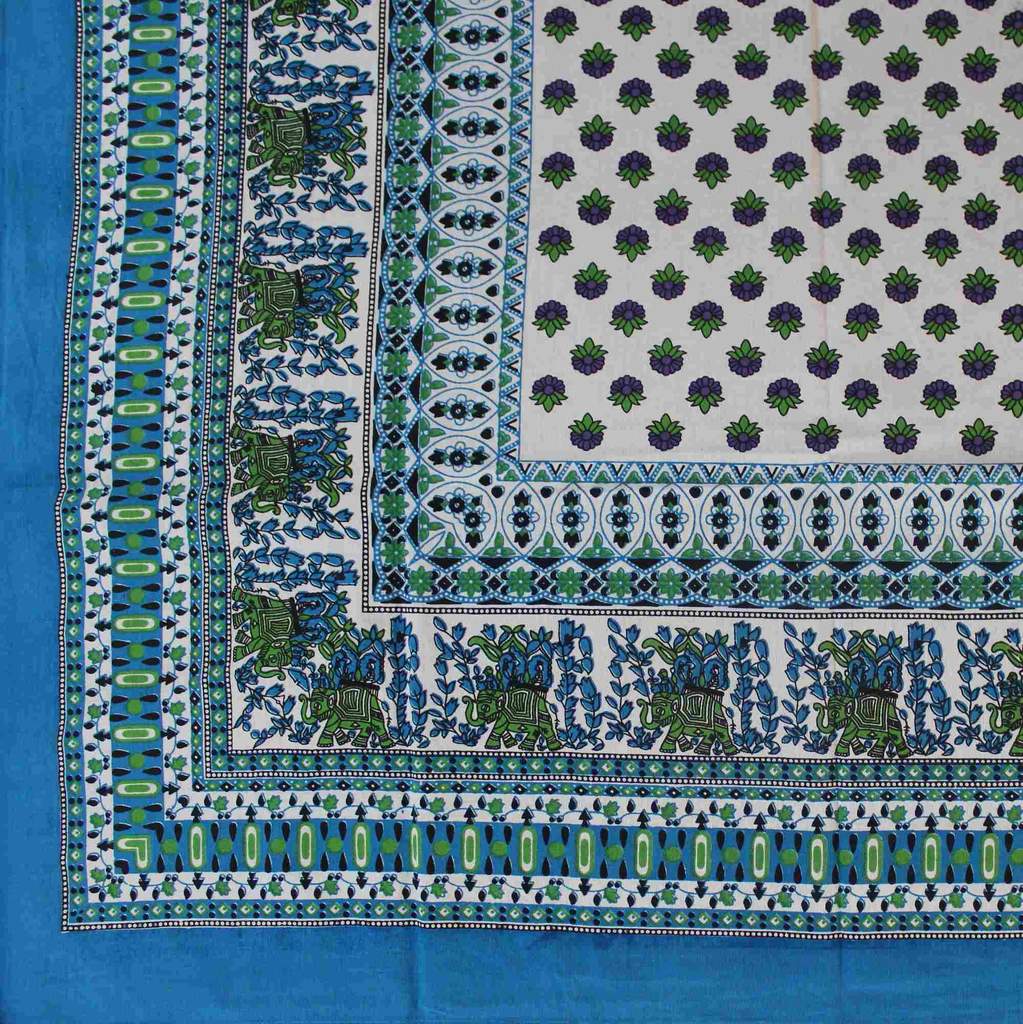 Cotton Floral Elephant Tablecloth for Square Tables 60x60 Olive Green, Blue - Sweet Us