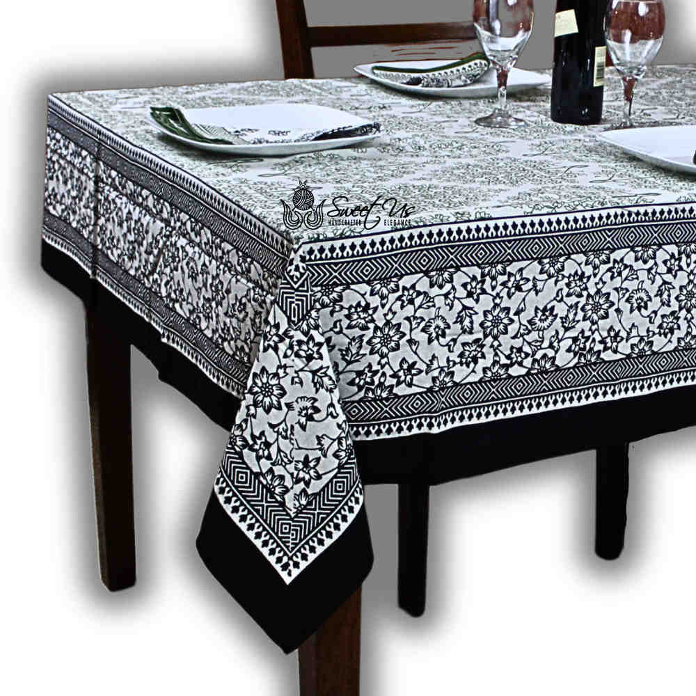 The Amore French Country Cotton Floral Tablecloth Square, Ebony Fern