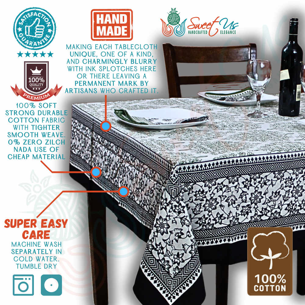 The Amore French Country Cotton Floral Tablecloth Square, Ebony Fern