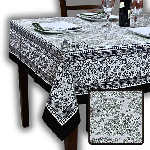 The Amore French Country Cotton Floral Tablecloth Square, Ebony Fern