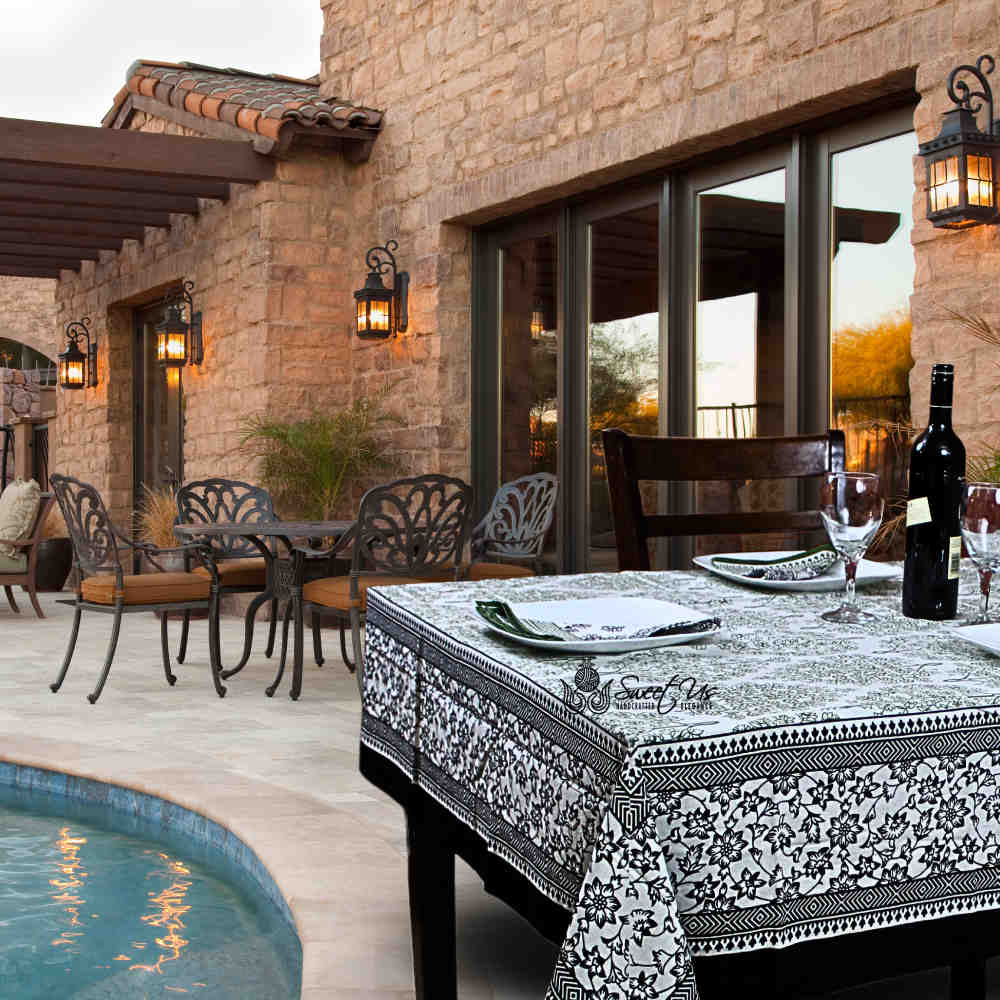 The Amore French Country Cotton Floral Tablecloth Square, Ebony Fern