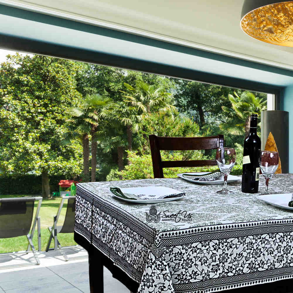 The Amore French Country Cotton Floral Tablecloth Square, Ebony Fern