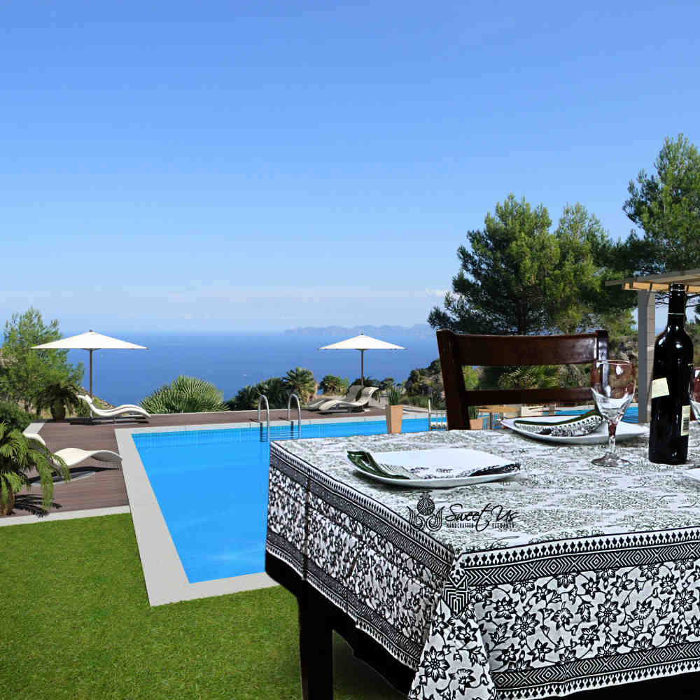 The Amore French Country Cotton Floral Tablecloth Square, Ebony Fern