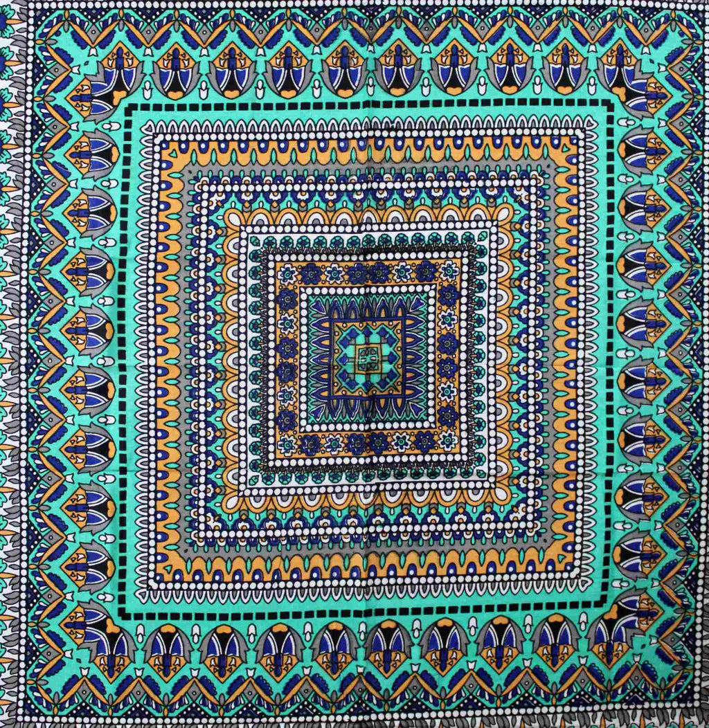 Floral Mandala Cotton Tablecloth Blue Green Beach Sheet Round Square - Sweet Us