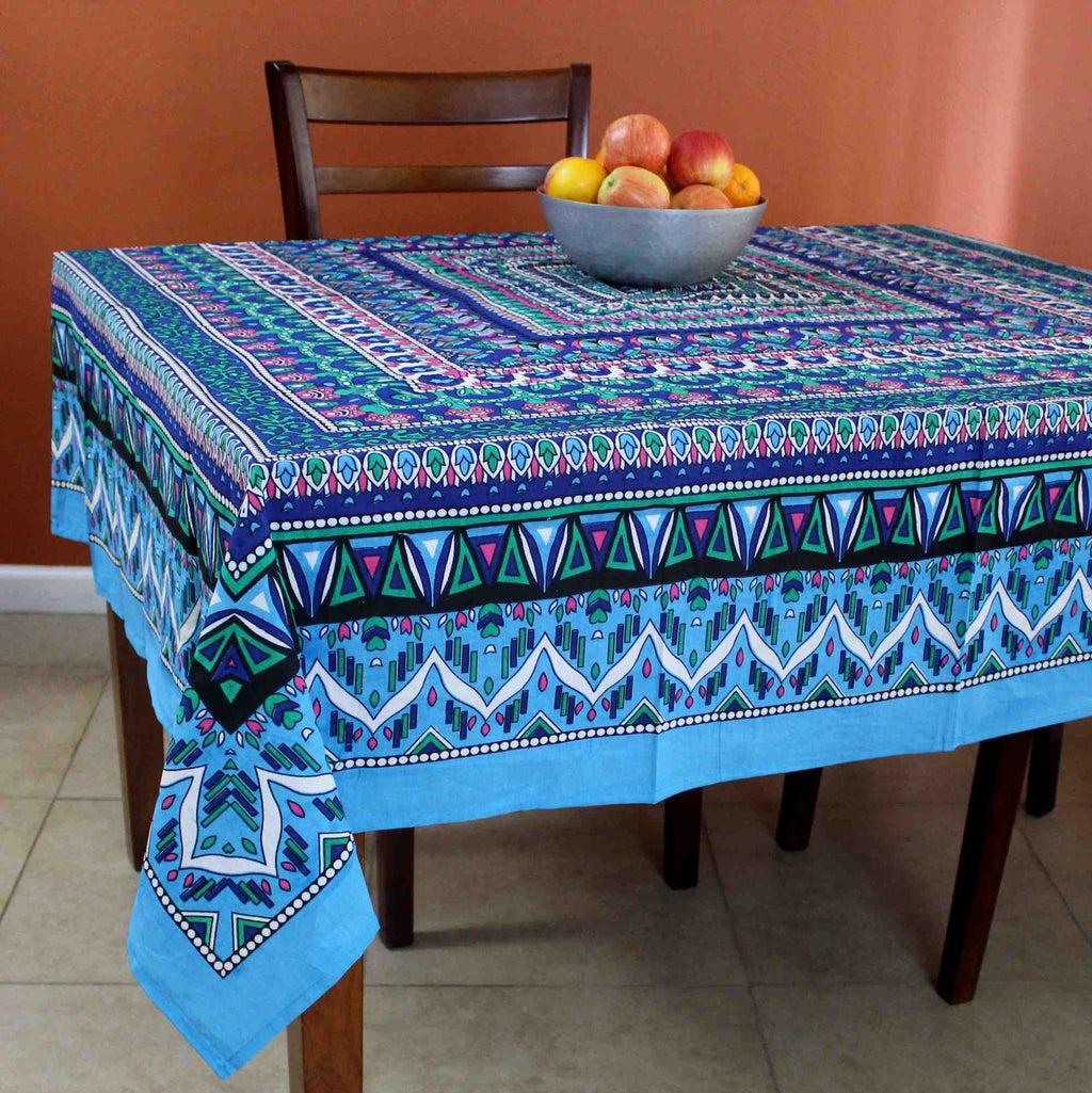Floral Mandala Cotton Tablecloth Blue Green Beach Sheet Round Square - Sweet Us
