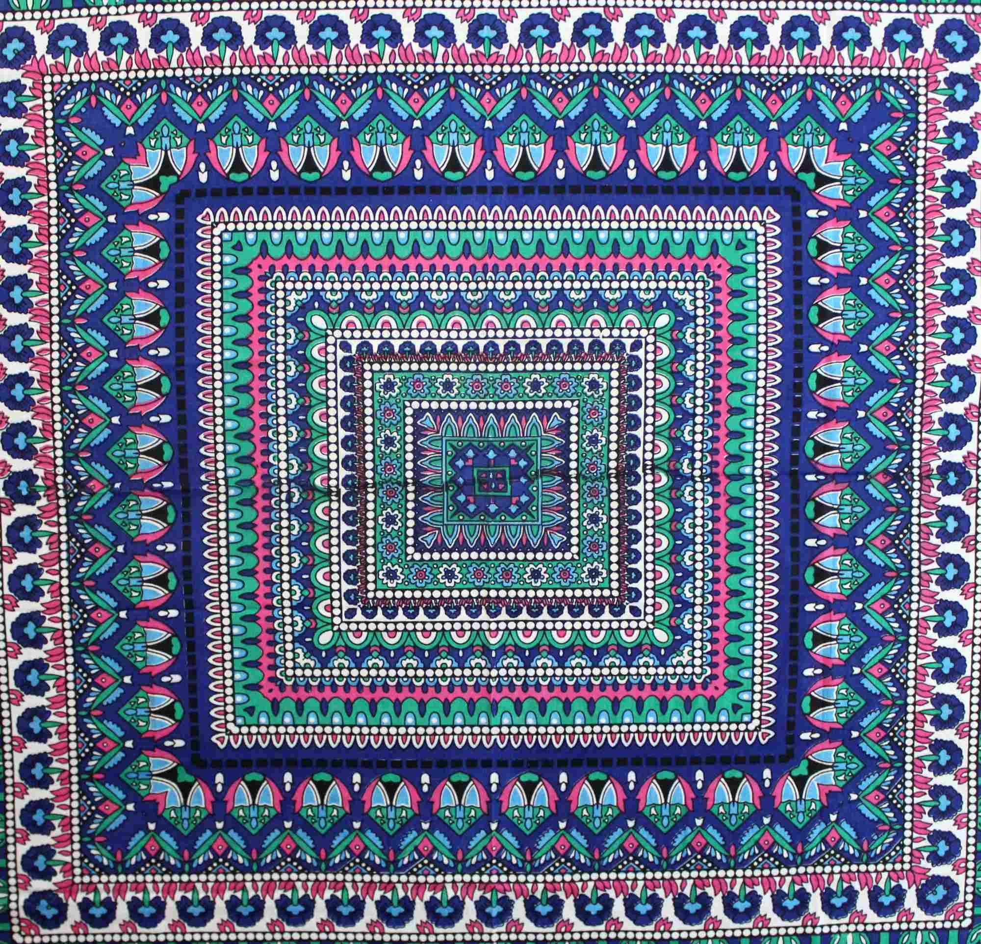Floral Mandala Cotton Tablecloth Blue Green Beach Sheet Round Square - Sweet Us