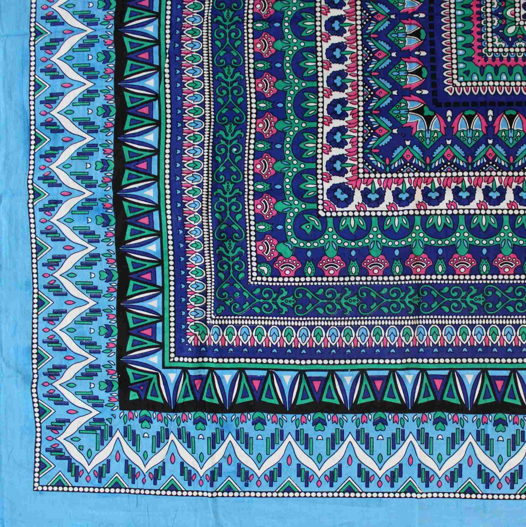 Floral Mandala Cotton Tablecloth Blue Green Beach Sheet Round Square - Sweet Us