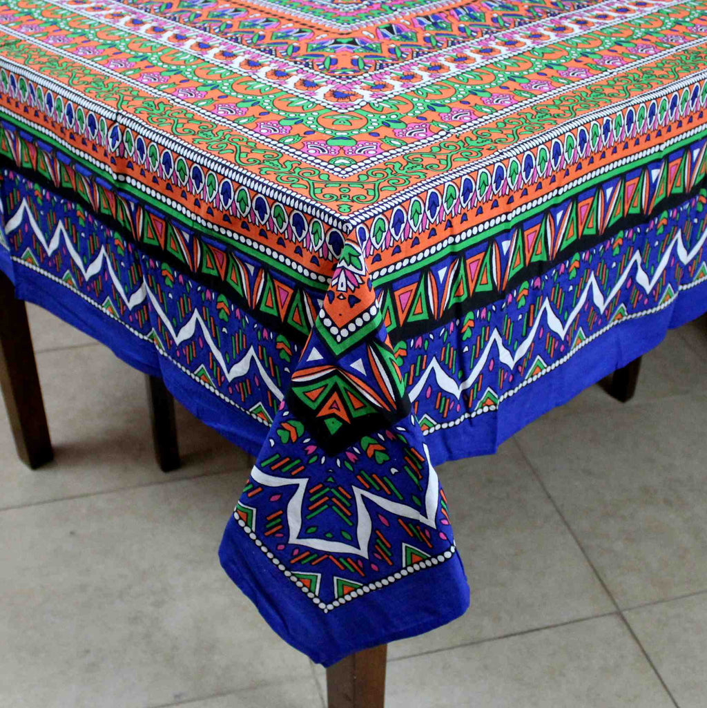 Floral Mandala Cotton Tablecloth Blue Green Beach Sheet Round Square - Sweet Us
