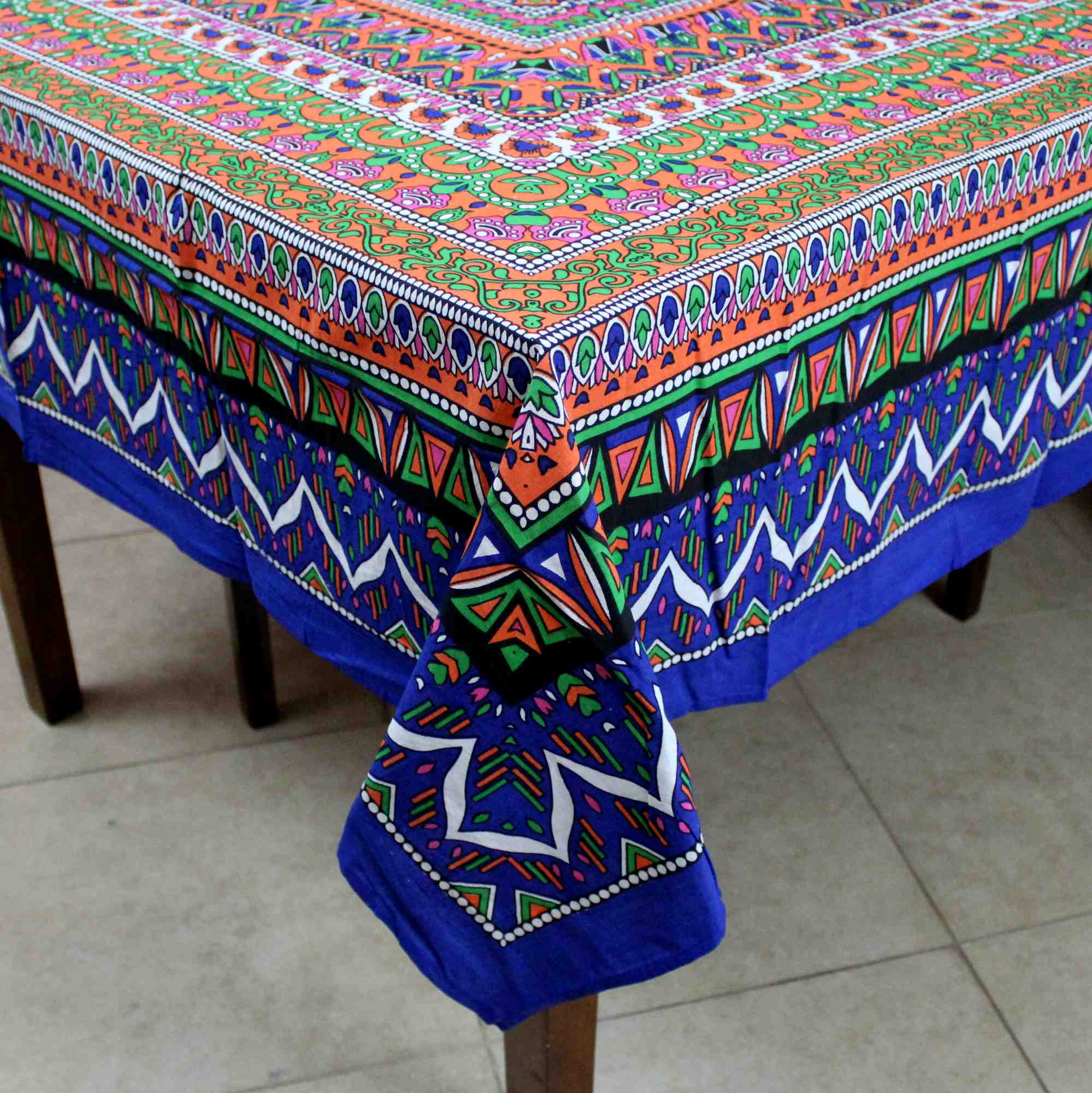 Floral Mandala Cotton Tablecloth Blue Green Beach Sheet Round Square - Sweet Us