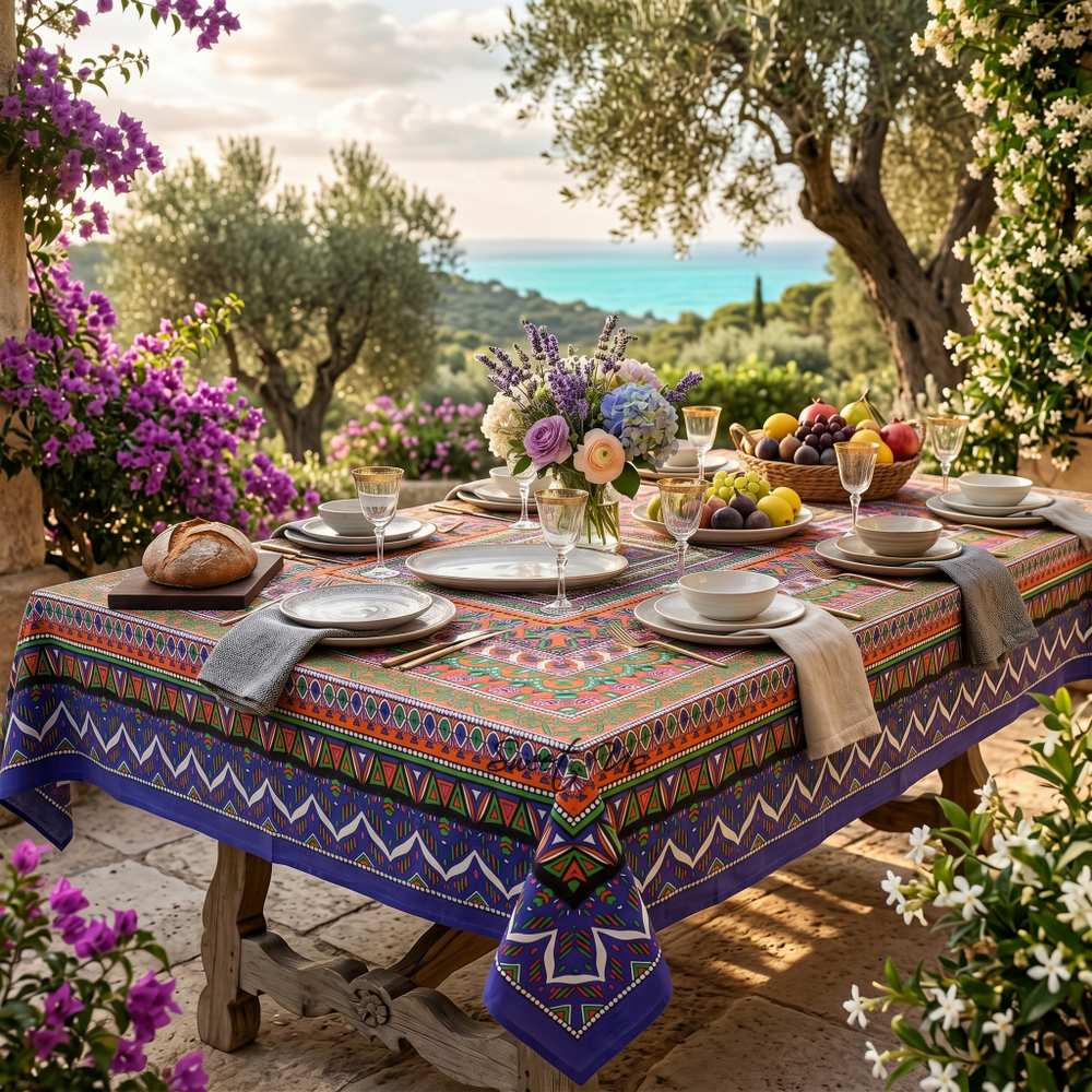 Sapphire Spectrum Geometric Print Cotton Tablecloth Square — Blue Mirage - Sweet Us