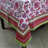 Handmade 100% Cotton Floral Tablecloth 90 Inches Round 60 x 90 Inches Rectangular Red Pink - Sweet Us