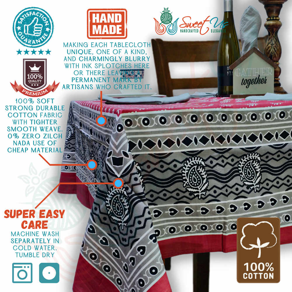 Calla Paisley Floral Cotton Tablecloth Rectangle, Venetian Blush