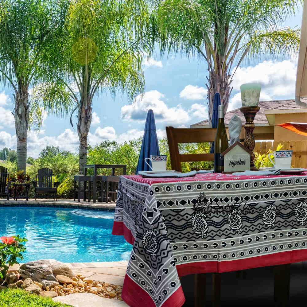 Calla Paisley Floral Cotton Tablecloth Rectangle, Venetian Blush