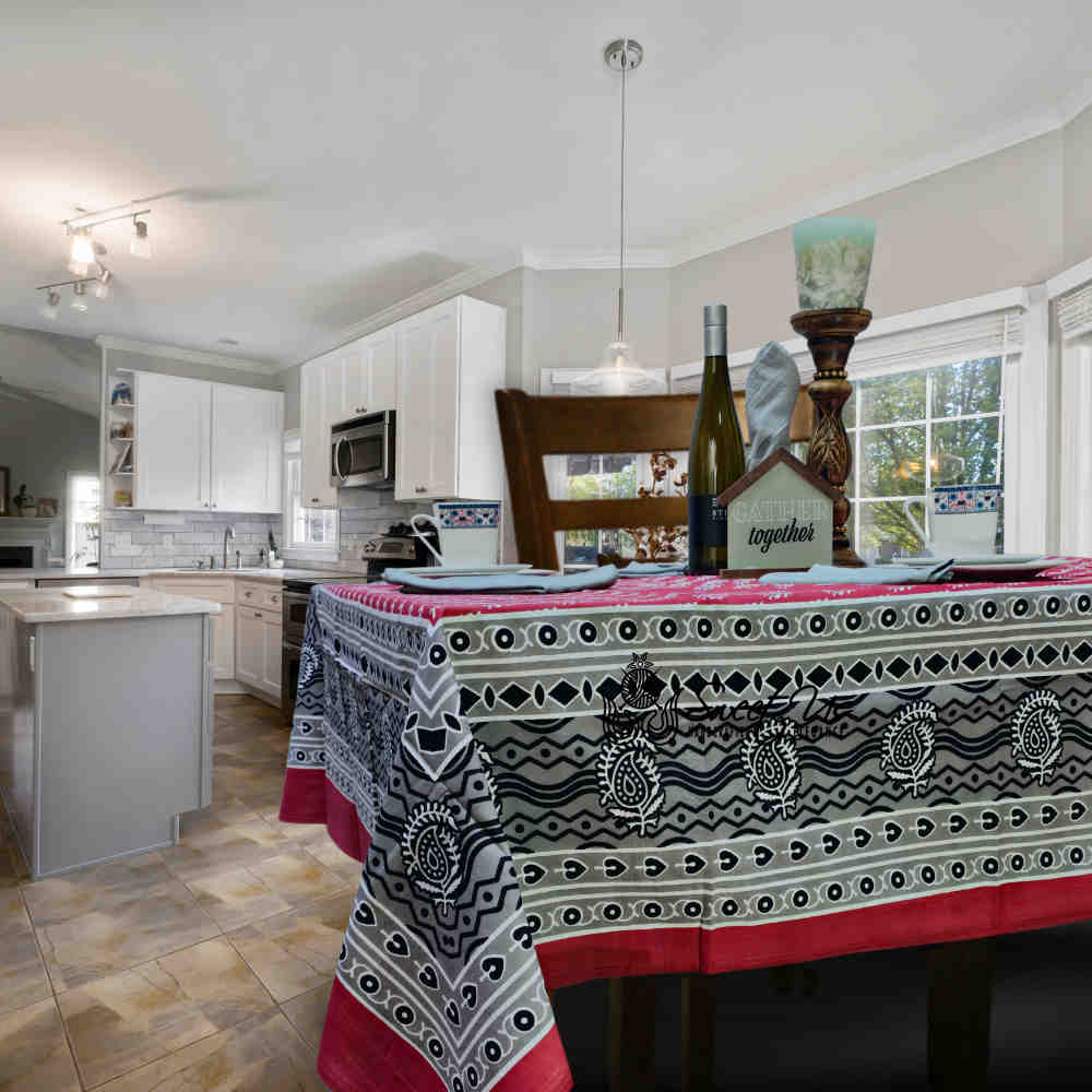 Calla Paisley Floral Cotton Tablecloth Rectangle, Venetian Blush