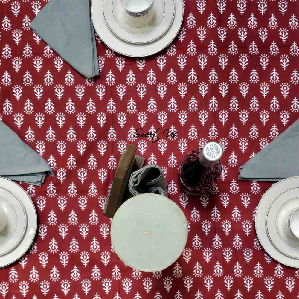 Calla Paisley Floral Cotton Tablecloth Rectangle, Venetian Blush