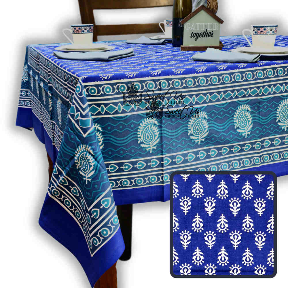 Calla Paisley Floral Cotton Tablecloth Rectangle, Blue Coast
