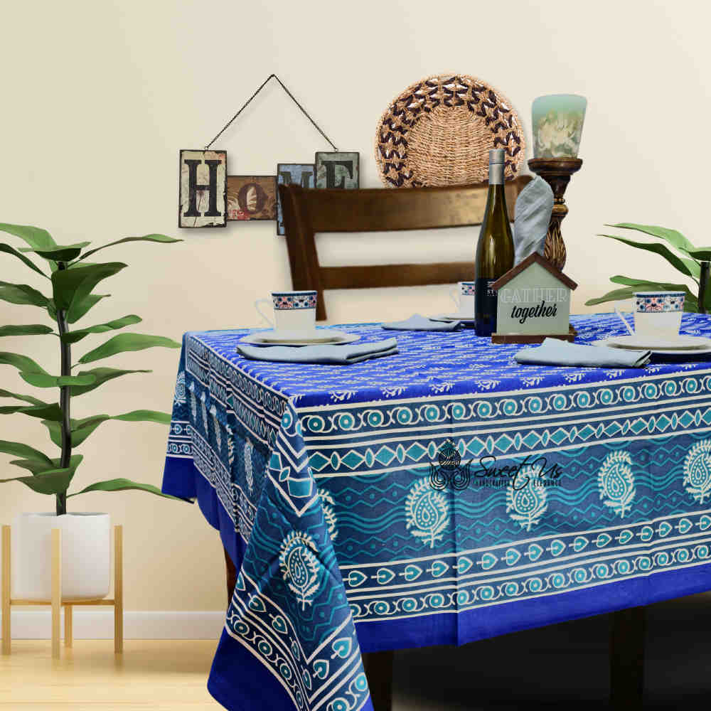 Calla Paisley Floral Cotton Tablecloth Rectangle, Blue Coast