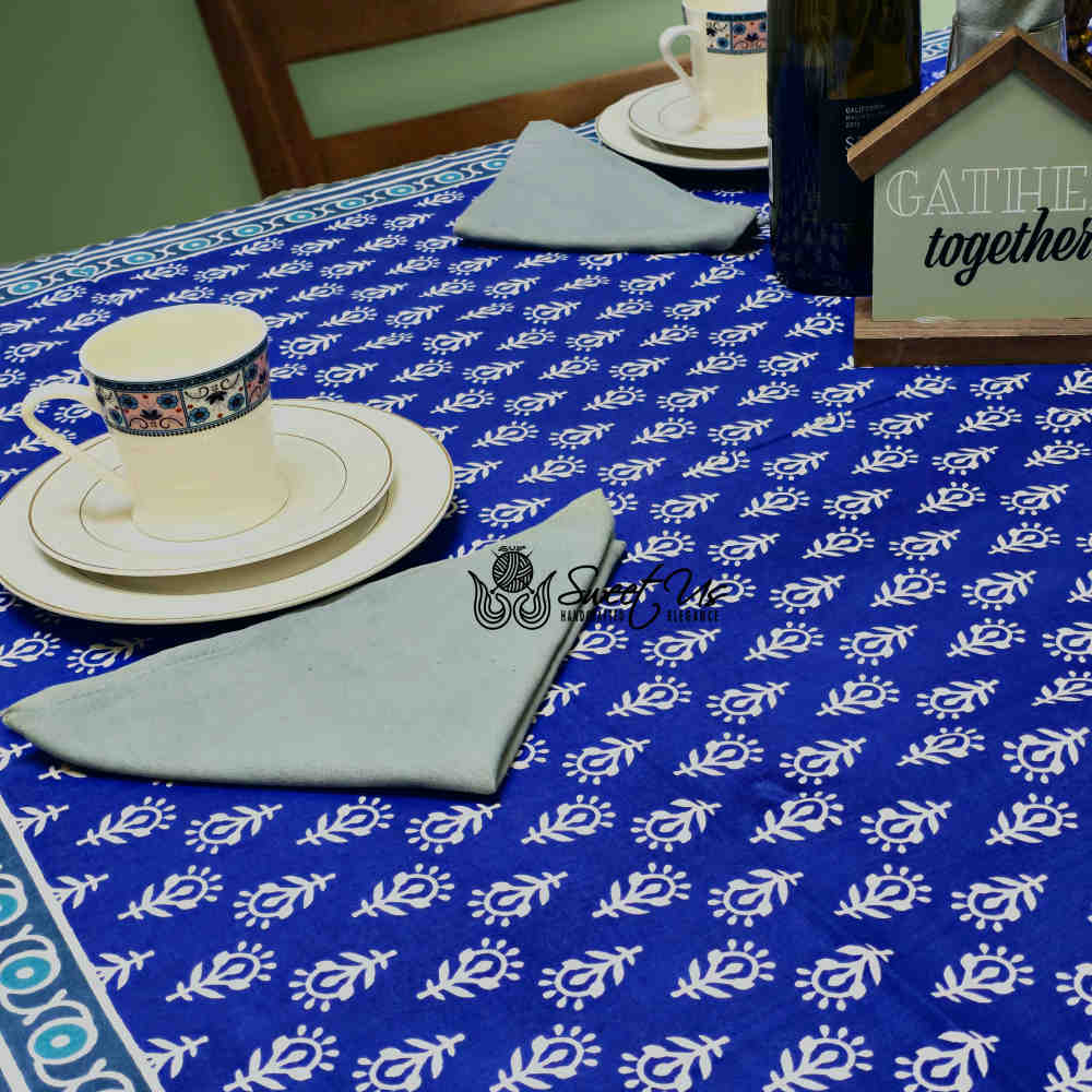 Calla Paisley Floral Cotton Tablecloth Rectangle, Blue Coast