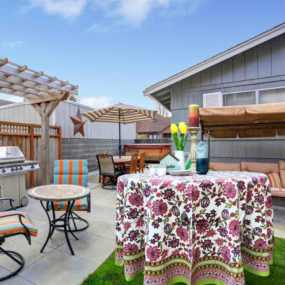 Cotton Floral Tablecloth Round White Pink Red Kitchen Dining Linen