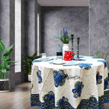 Cotton Tuscan Sunrise Floral Tablecloth Round Blue Green White