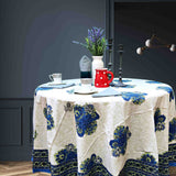Cotton Tuscan Sunrise Floral Tablecloth Round Blue Green White