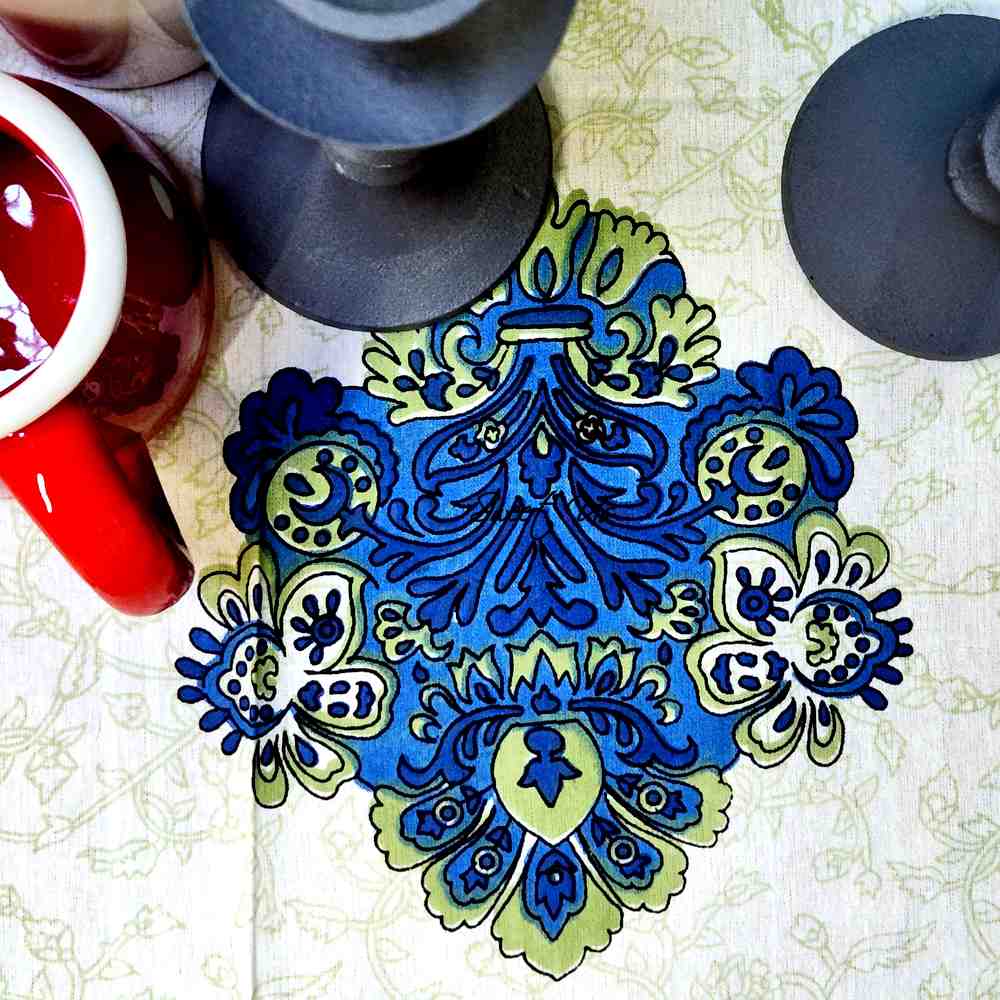 Cotton Tuscan Sunrise Floral Tablecloth Round Blue Green White