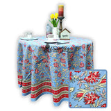 Fleurine Cotton Floral Tablecloth Round Soft Blue, Red, Pink