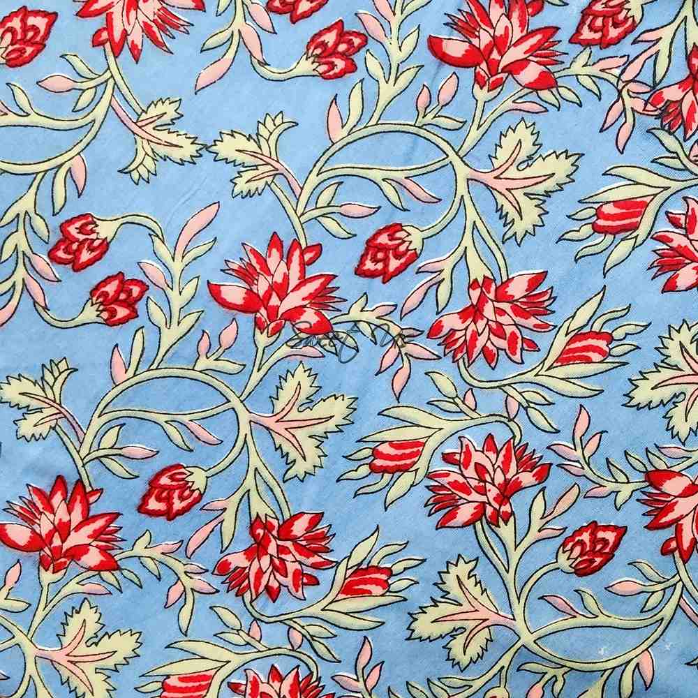 Fleurine Cotton Floral Tablecloth Round Soft Blue, Red, Pink