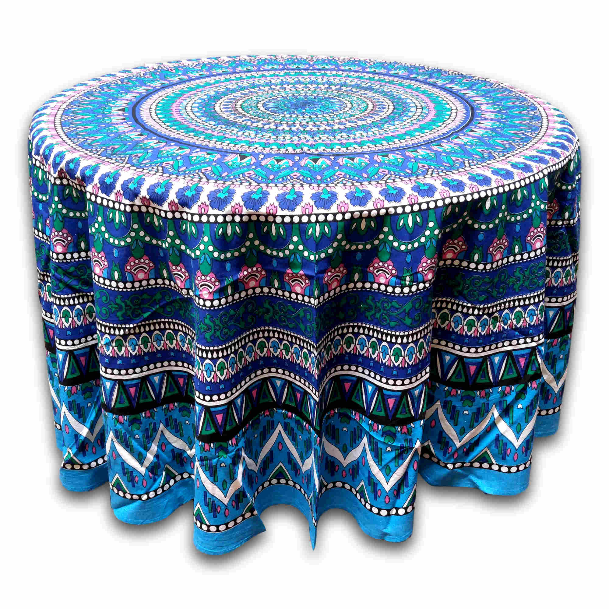 Floral Mandala Cotton Tablecloth Blue Green Beach Sheet Round Square - Sweet Us