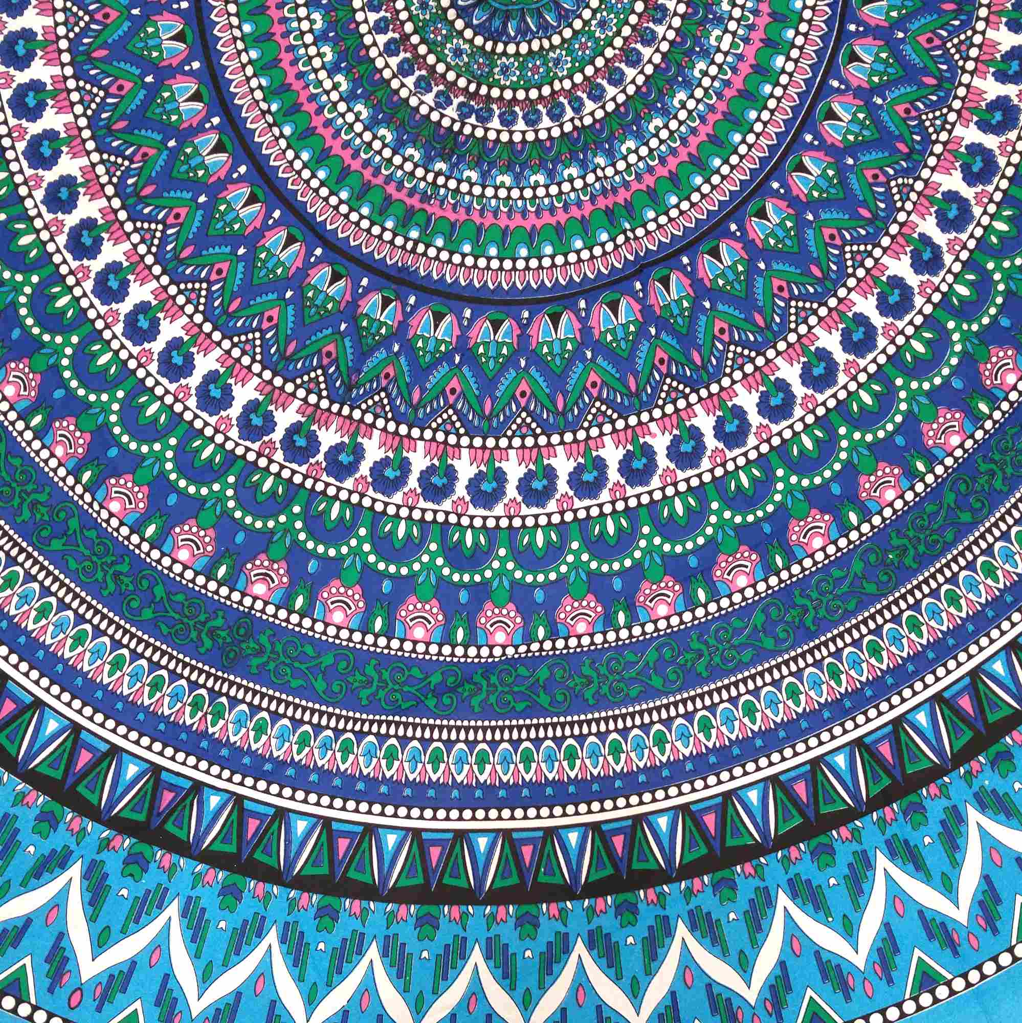 Floral Mandala Cotton Tablecloth Blue Green Beach Sheet Round Square - Sweet Us