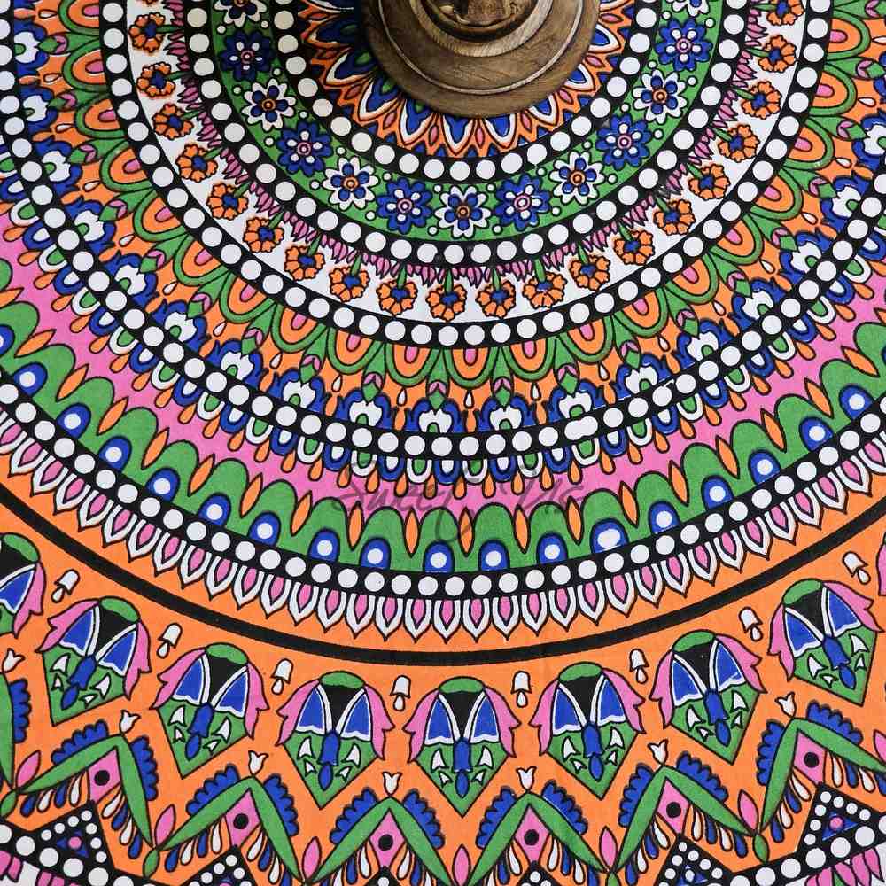 Kaleidoscope Blooms Vibrant Floral Cotton Tablecloth Round, Tropical Breeze