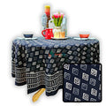 Cotton Block Print Diamond Dazzle Tablecloth Round, Black White - Sweet Us