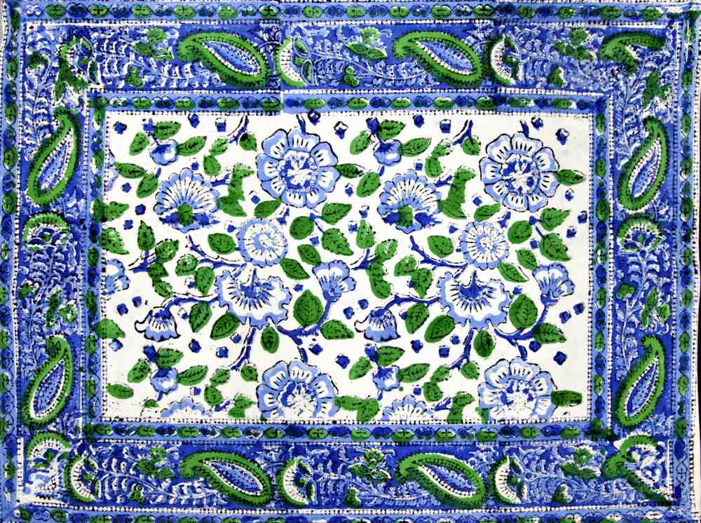 Royal Paisley Floral Block Print Set of 4 Placemats, Seaglass Symphony - Sweet Us