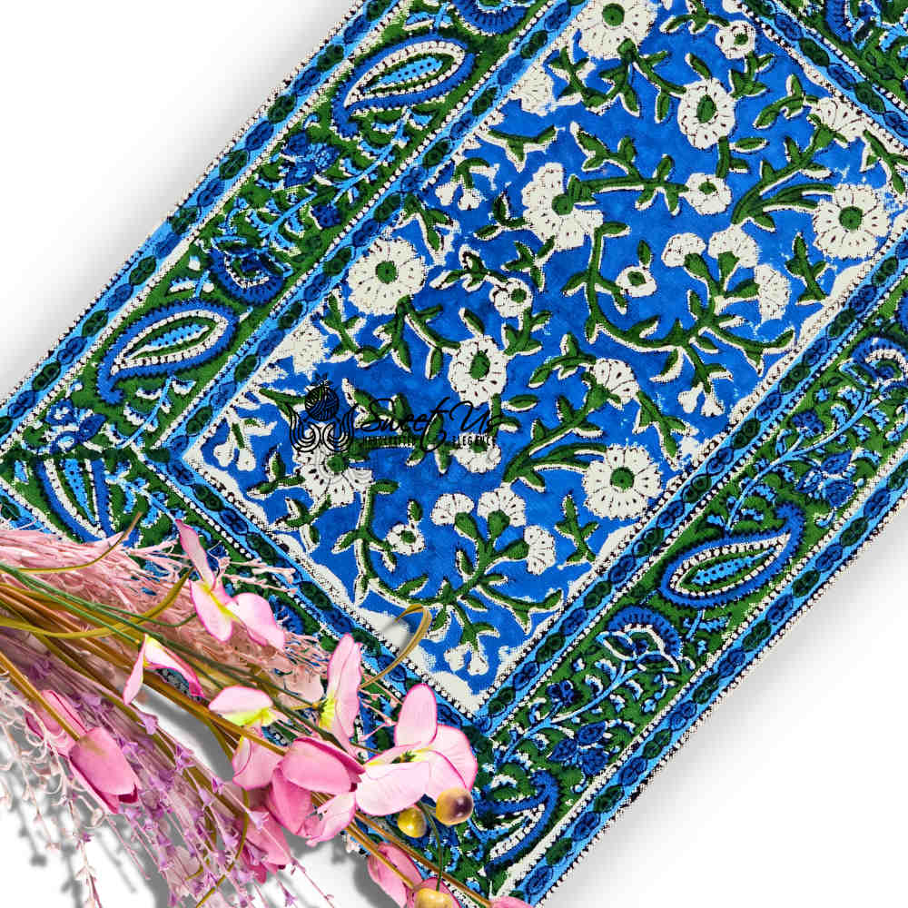Royal Paisley Floral Block Print Placemat, Ocean Blue