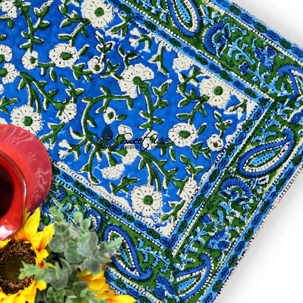 Royal Paisley Floral Block Print Placemat, Ocean Blue