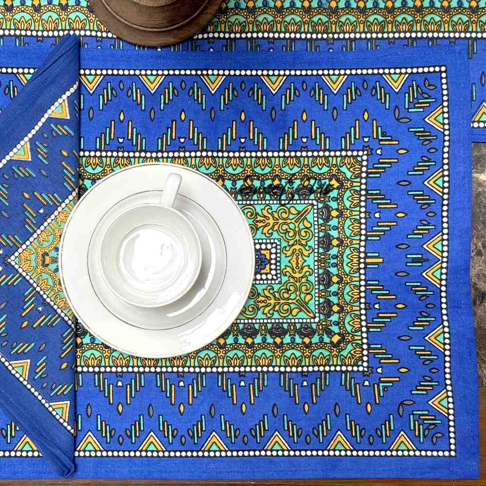Sapphire Spectrum Geometric Print Set of Four Placemats, Turquoise Fusion