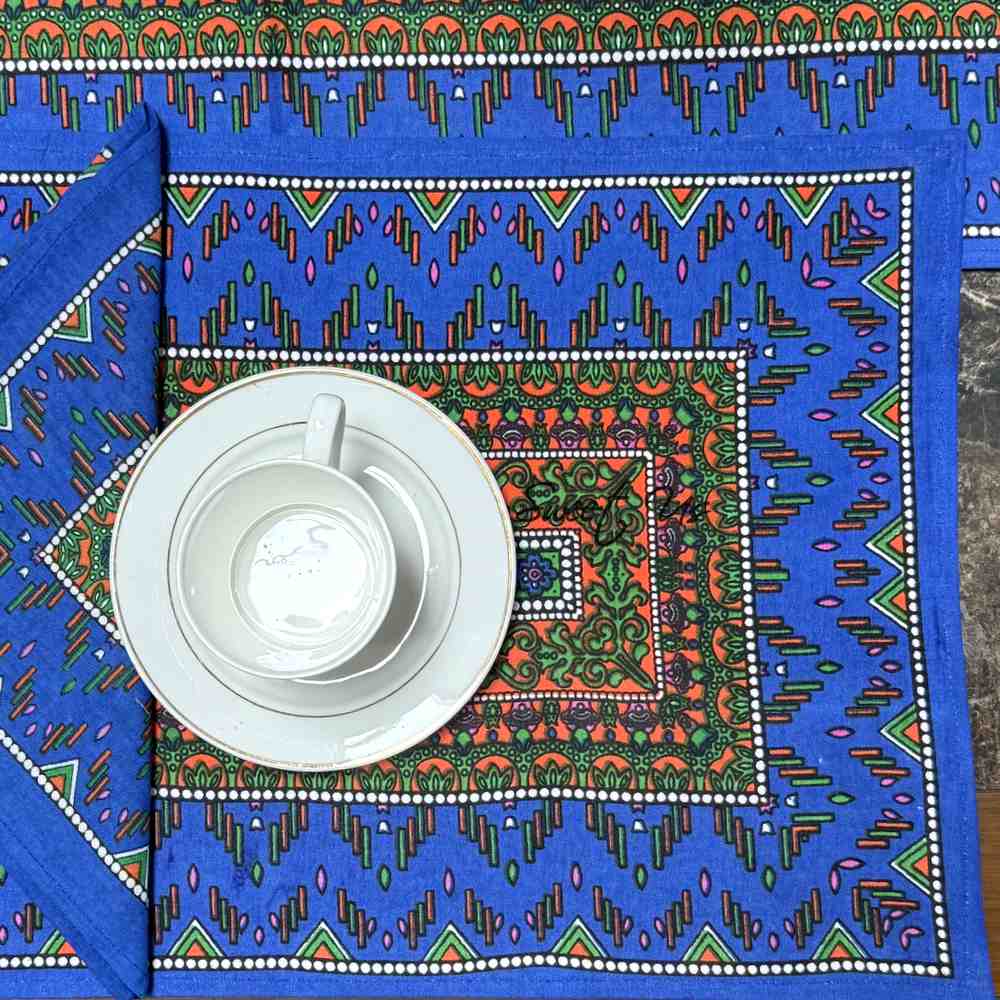 Sapphire Spectrum Geometric Print Set of Four Placemats, Blue Mirage