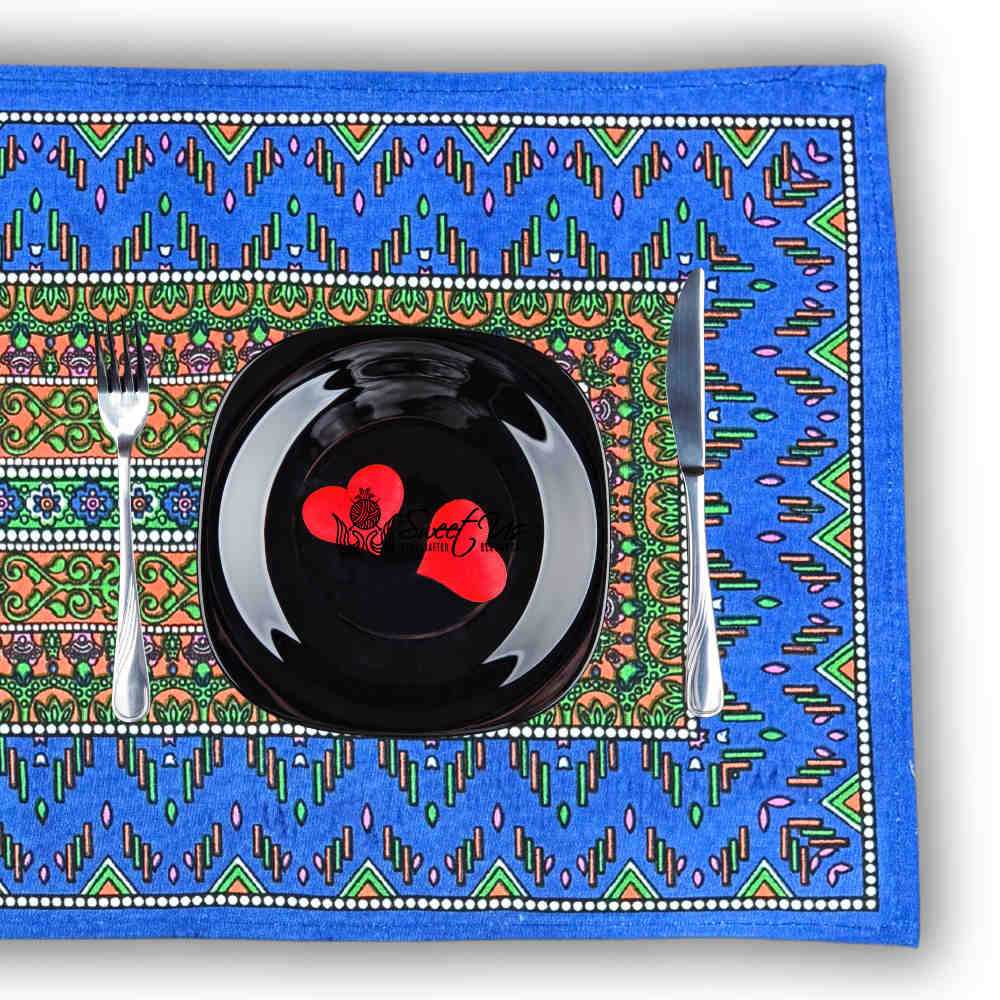 Sapphire Spectrum Geometric Print Set of Four Placemats, Blue Mirage