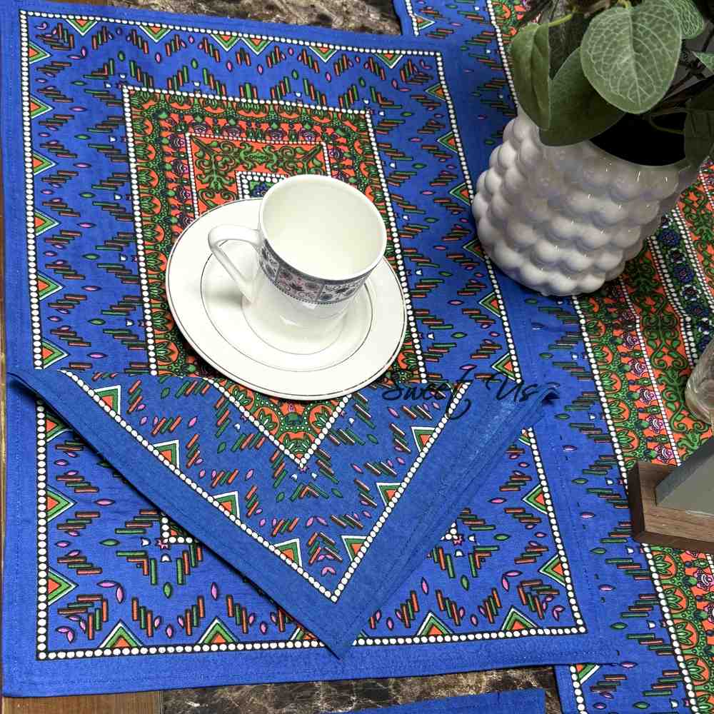 Sapphire Spectrum Geometric Print Set of Four Placemats, Blue Mirage
