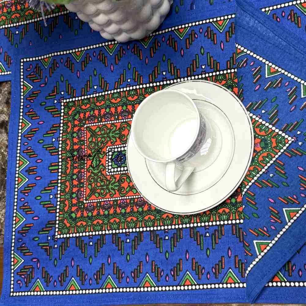 Sapphire Spectrum Geometric Print Set of Four Placemats, Blue Mirage