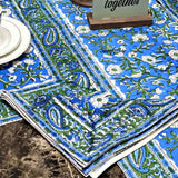 Royal Paisley Floral Block Print Table Napkin, Ocean Blue
