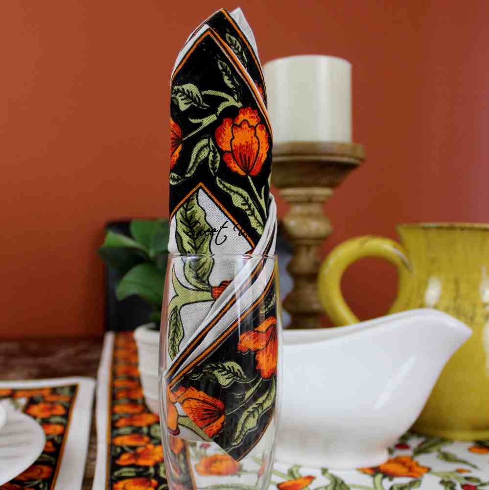 The Affluent Floral French Country Cotton Set of 4 Table Napkins, Amber Olive - Sweet Us