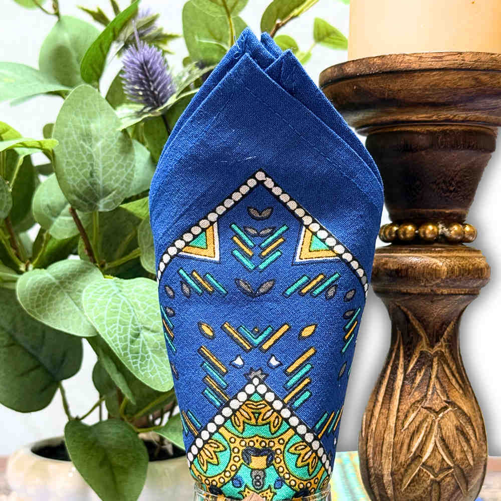 Sapphire Spectrum Geometric Print Set of Four Dinner Napkins, Turquoise Fusion