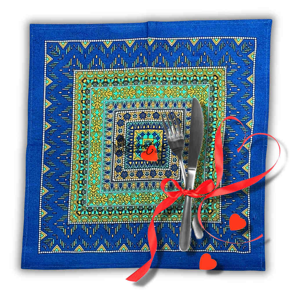 Sapphire Spectrum Geometric Print Set of Four Dinner Napkins, Turquoise Fusion